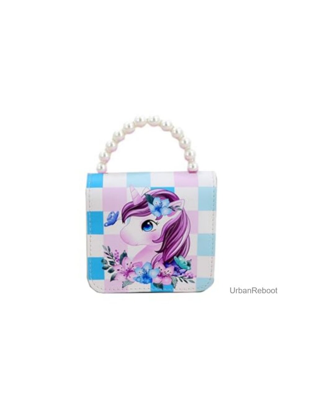 Toddler Girl Unicorn Crossbody Purse with Pearl Handle PU Leather